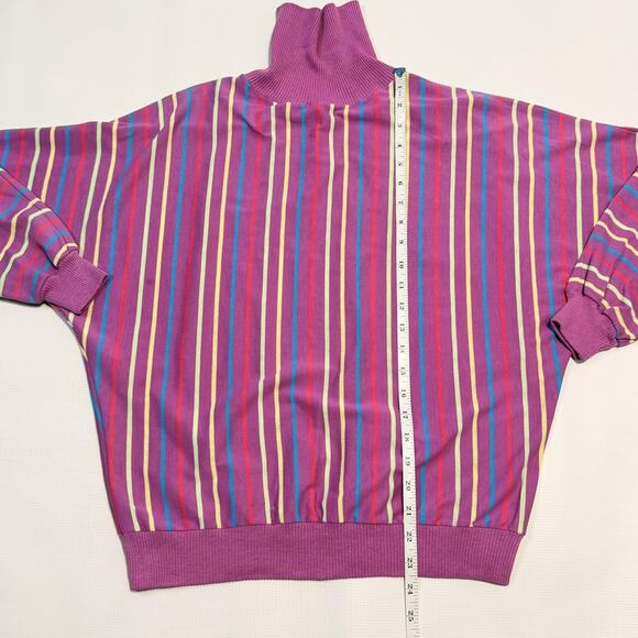 Vintage Ginni's Girl Sweater Womens Large Dolman Striped Mock Neck Made USA 80s - Picture 6 of 8